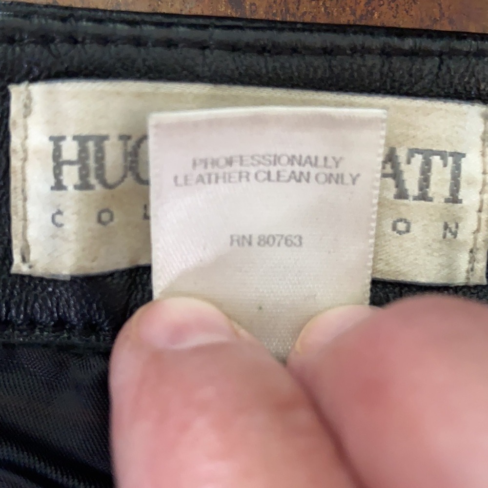 HUGO BUSCATI BLACK VINTAGE LEATHER BOOTCUT PANT 8 - Picture 6 of 6